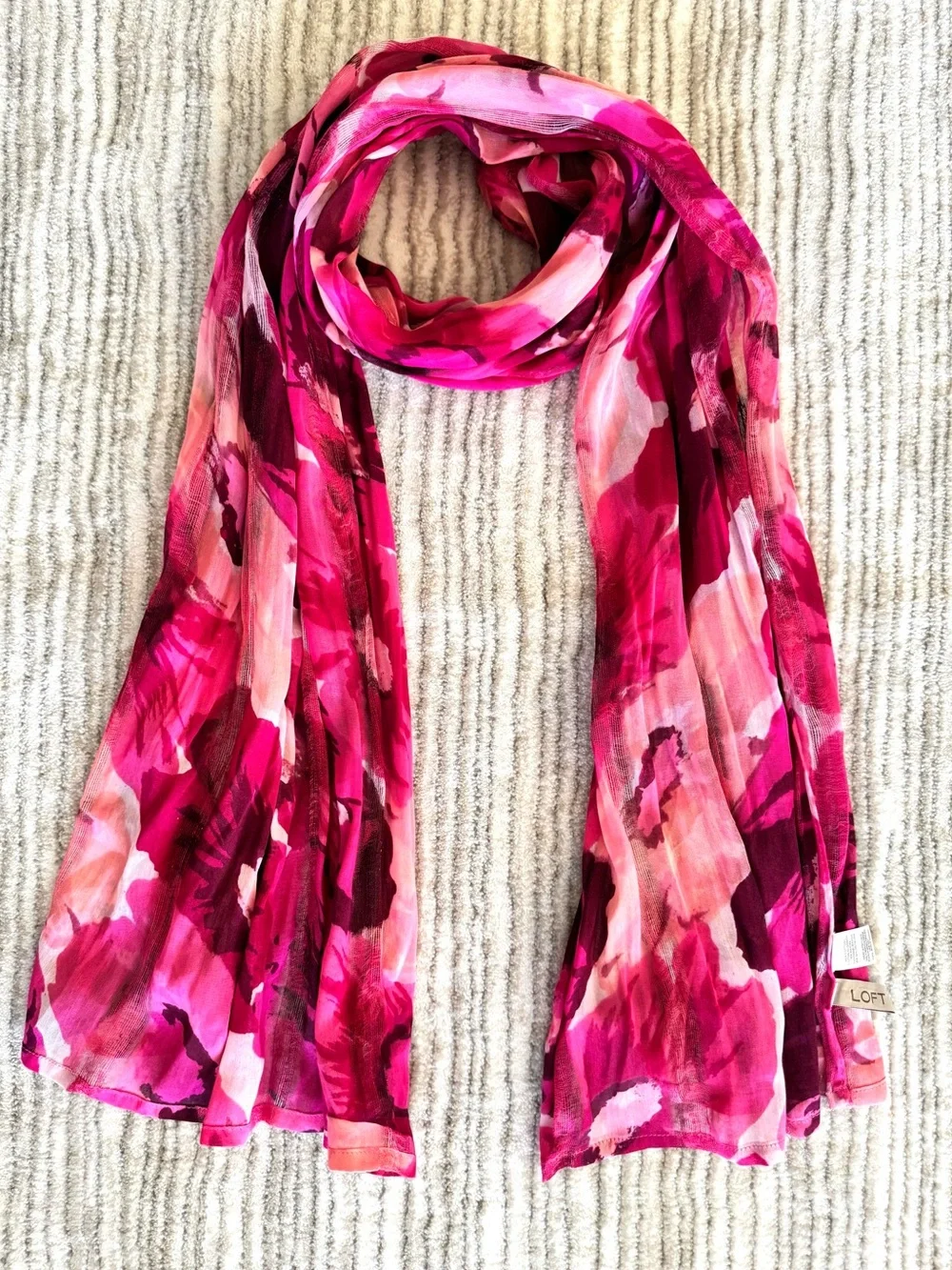 LOFT Pink Fuchsia Abstract Floral Scarf Cotton Blend 24x70